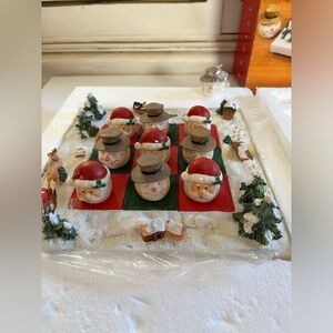 Celebrations Poly Resin Christmas Tic Tac Toe set, Santa and snowman w/ winter